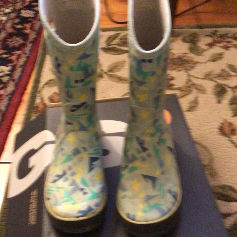 Kids Waterproof Patterned Rain Boots - Blue/Yellow/Green